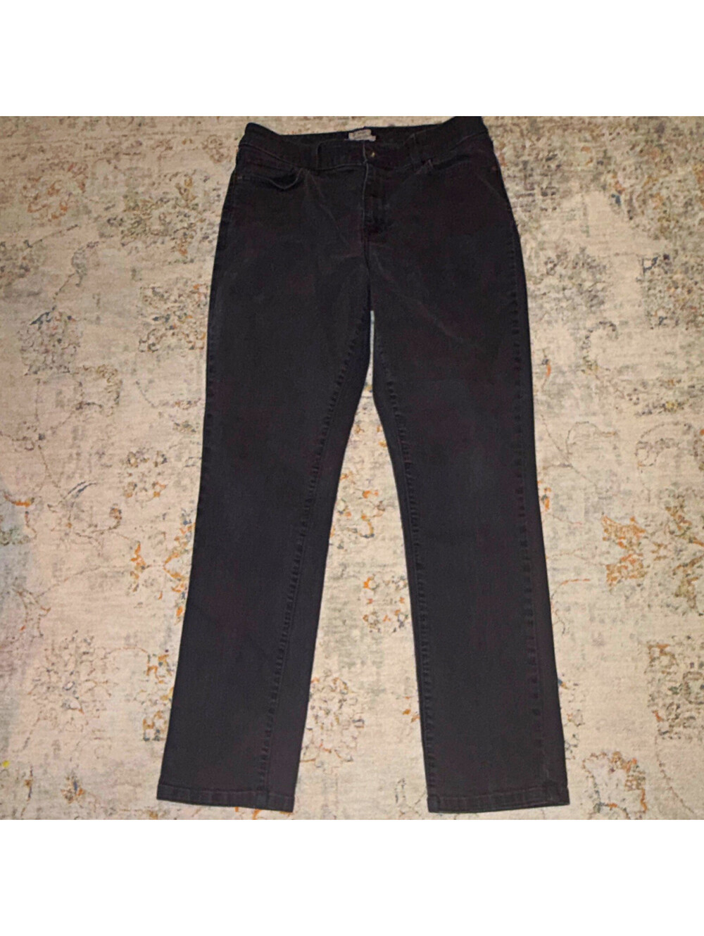 L.L.Bean Women’s Straight Jeans Black Dark Wash Denim Stretch Size 12 A345